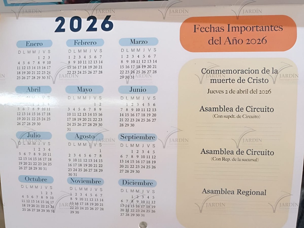 CALENDARIO TEOCRÁTICO 2026