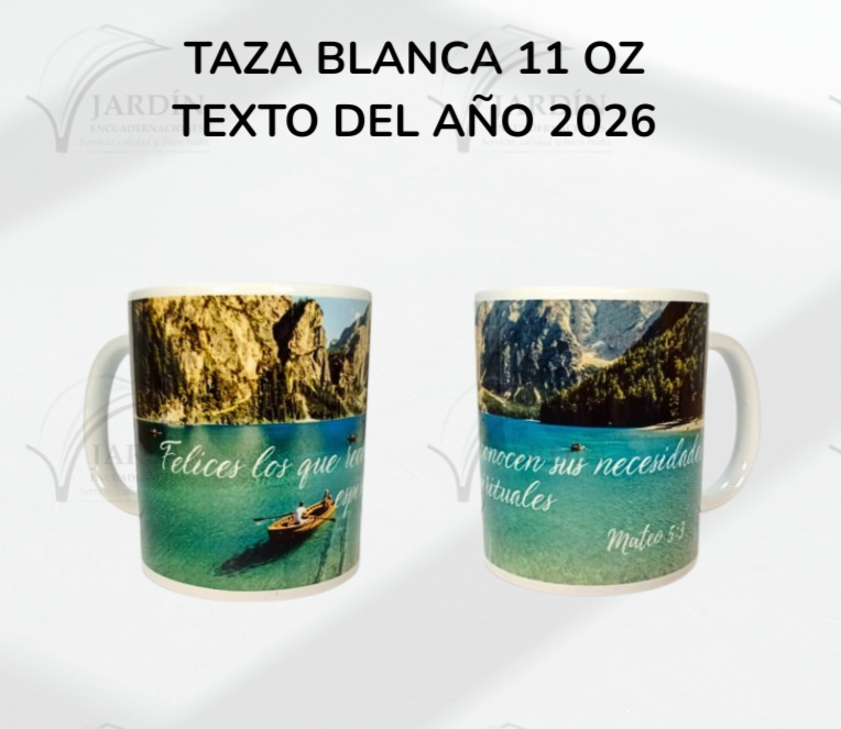 TAZA BLANCA 11 OZ TEXTO DEL AÑO 2026