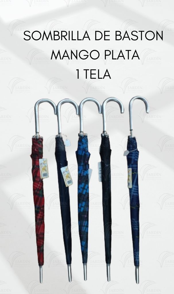 SOMBRILLA DE BASTÓN MANGO PLATA (1 TELA)