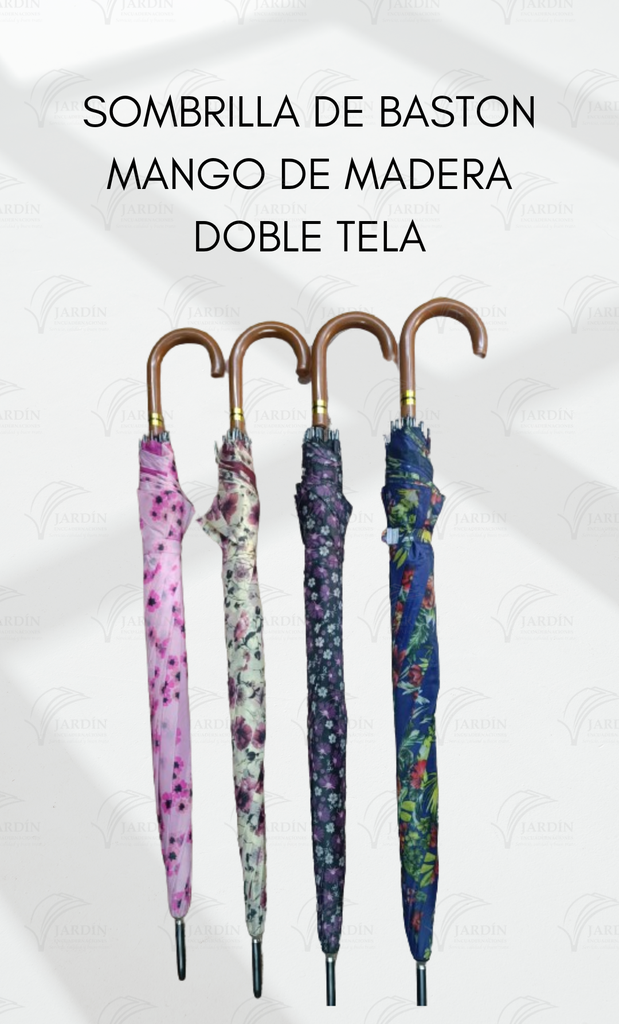 SOMBRILLA DE BASTÓN MANGO DE MADERA (DOBLE TELA)