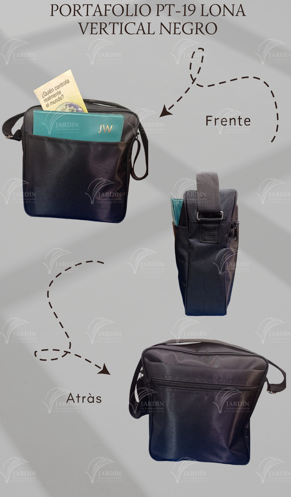 PORTAFOLIO PT-19 DE LONA VERTICAL (29 CM X 27 CM) NEGRO