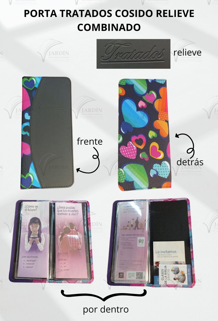 PORTA TRATADOS COSIDO RELIEVE COMBINADO CORAZONES FONDO NEGRO/NEGRO