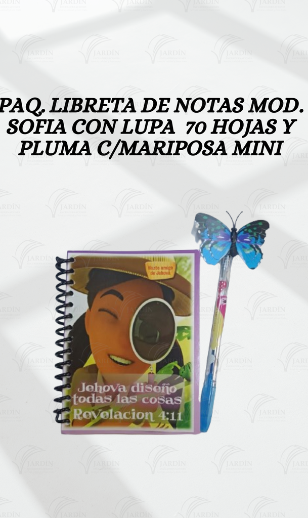 PAQ. LIBRETA DE NOTAS 70 HOJAS Y PLUMA C/MARIPOSA CHICA