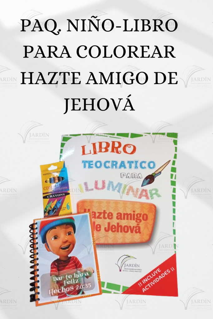 PAQ. LIBRO PARA COLOREAR HAZTE AMIGO DE JEHOVÁ, LIBRETA DE NOTAS Y CRAYOLAS