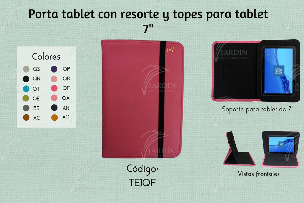 PORTA TABLET C/RESORTE Y TOPES 7"-8" GRABADO JW SINTÉTICO