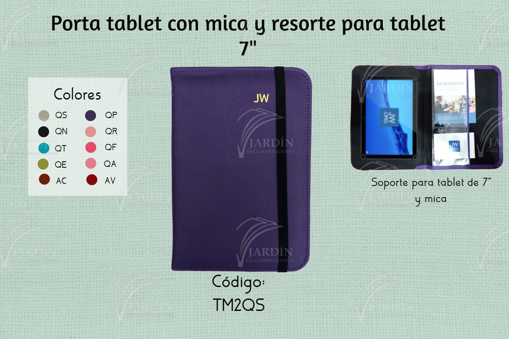 PORTA TABLET C/MICA Y RESORTE 7"-8" GRABADO JW SINTÉTICO