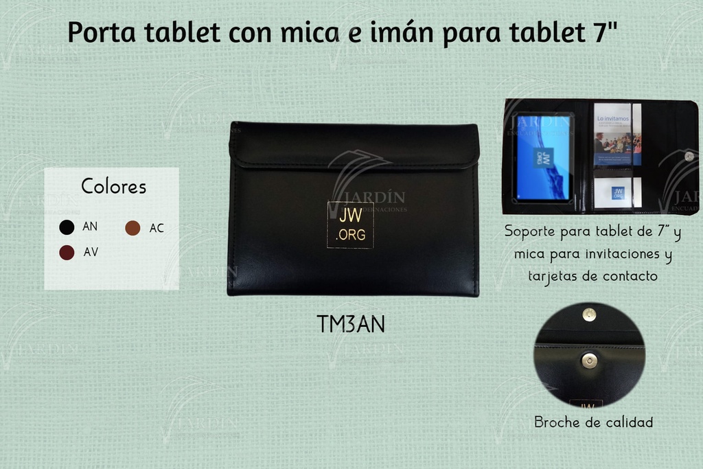 PORTA TABLET C/MICA E IMÁN C/TAPA 7"-8" GRABADO JW SINTÉTICO