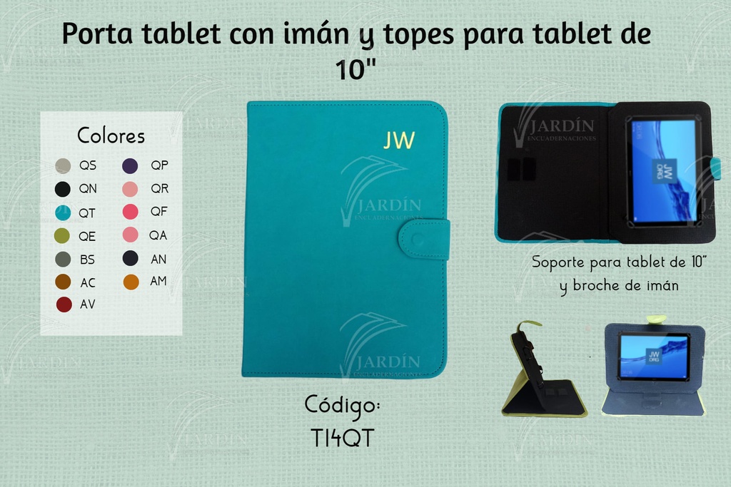 PORTA TABLET C/IMÁN Y TOPES 9"-10" GRABADO JW SINTÉTICO