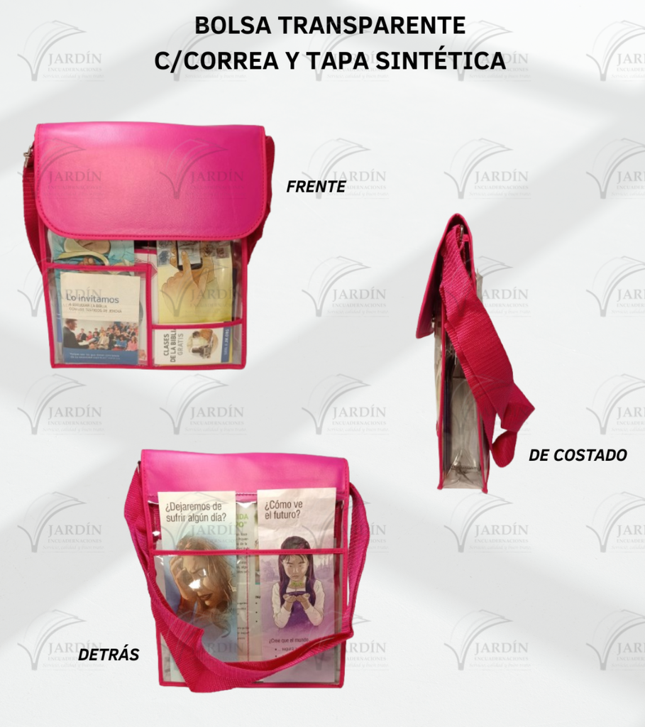 BOLSA TRANSPARENTE C/CORREA Y TAPA SINTÉTICA (28x23cm)
