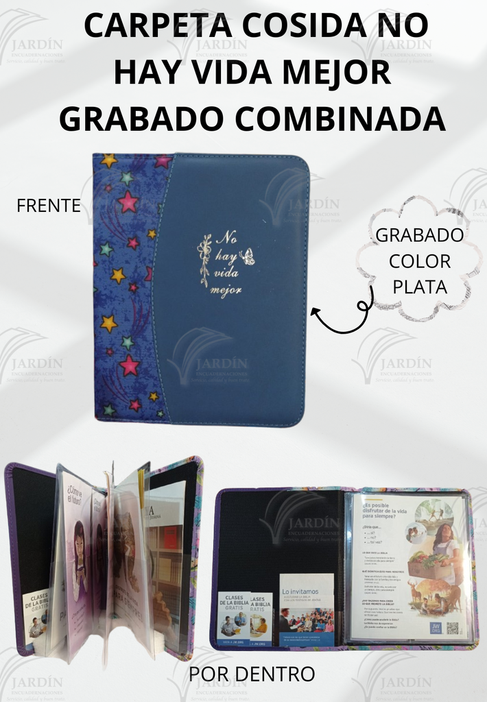 CARPETA COSIDA GRABADO NO HAY VIDA MEJOR  COMBINADA