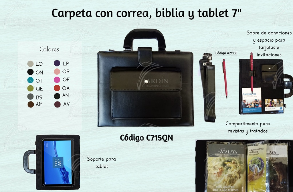 CARPETA CON CORREA Y BIBLIA Y TABLET 7"-8" (29 X 23 CM)