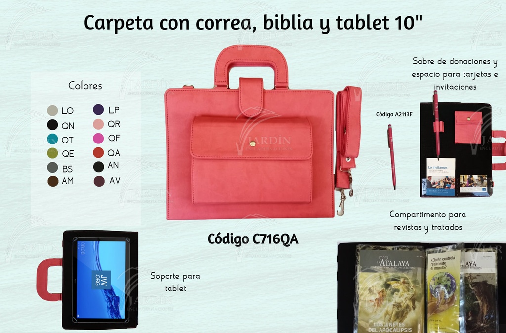 CARPETA CON CORREA Y BIBLIA Y TABLET 9"-10" (29 X 23 CM)