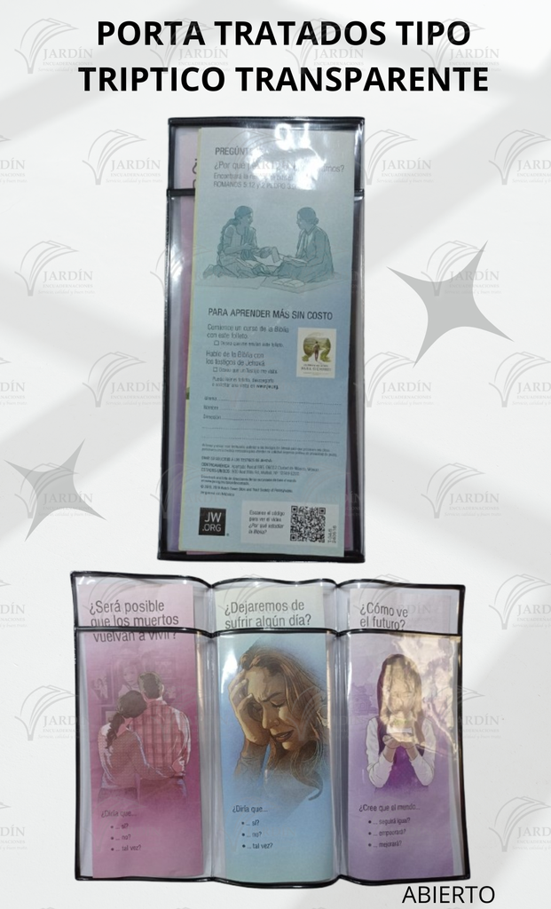 PORTA TRATADOS TIPO TRÍPTICO TRANSPARENTE