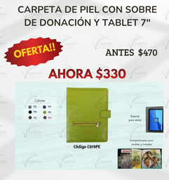 CARPETA CON SOBRE DE DONACIÓN EN PIEL Y TABLET 7"-8"