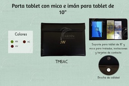 PORTA TABLET C/MICA E IMÁN C/TAPA 9"-10" GRABADO JW SINTÉTICO