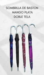 [SOMB-04] SOMBRILLA DE BASTÓN MANGO PLATA (DOBLE TELA)