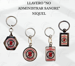 LLAVERO "NO ADMINISTRAR SANGRE" NIQUEL