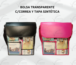 BOLSA TRANSPARENTE C/CORREA Y TAPA SINTÉTICA (28x23cm)